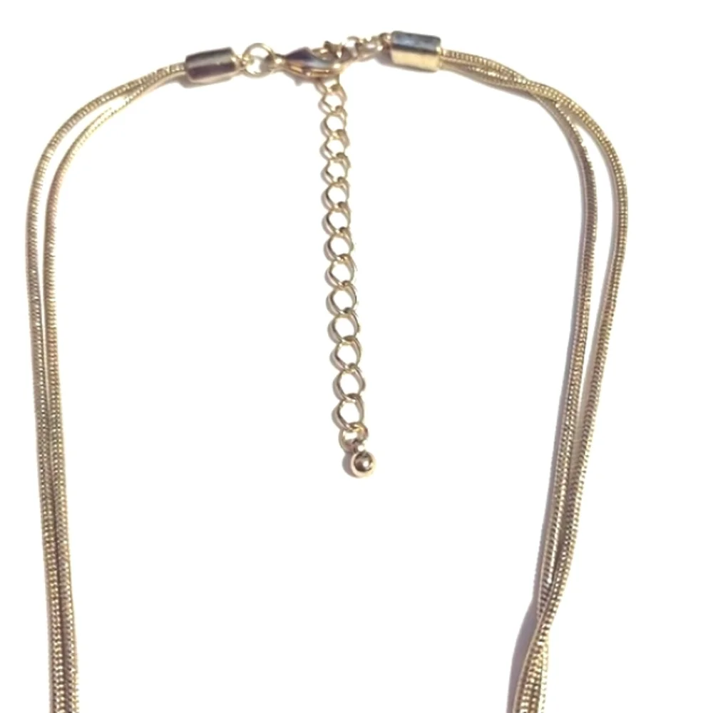 VINTAGE MULTICOLORED RHINESTONE PENDANT DOUBLE SNAKE CHAIN 18-21" NECKLACE - Picture 4 of 12